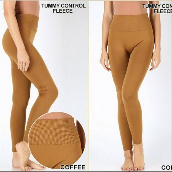 Zenana Outfitters high waist fleece lined leggings coffee brown S/M - Picture 2 of 4